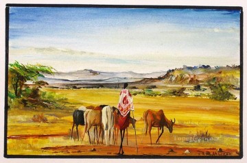 Ganado Vaca Toro Painting - Pastoreando toros en el Rift